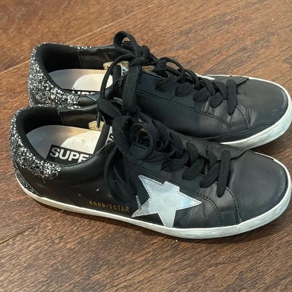 Golden Goose Women’s Black Sneakers with Silver Star Size 37/7 - Picture 4 of 5